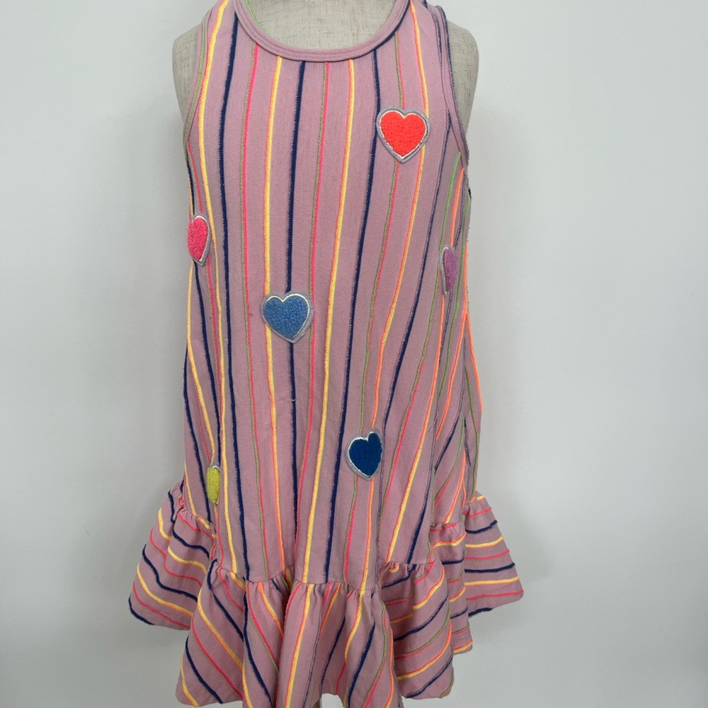 Colorful Striped Kids Dress with Heart Accents
